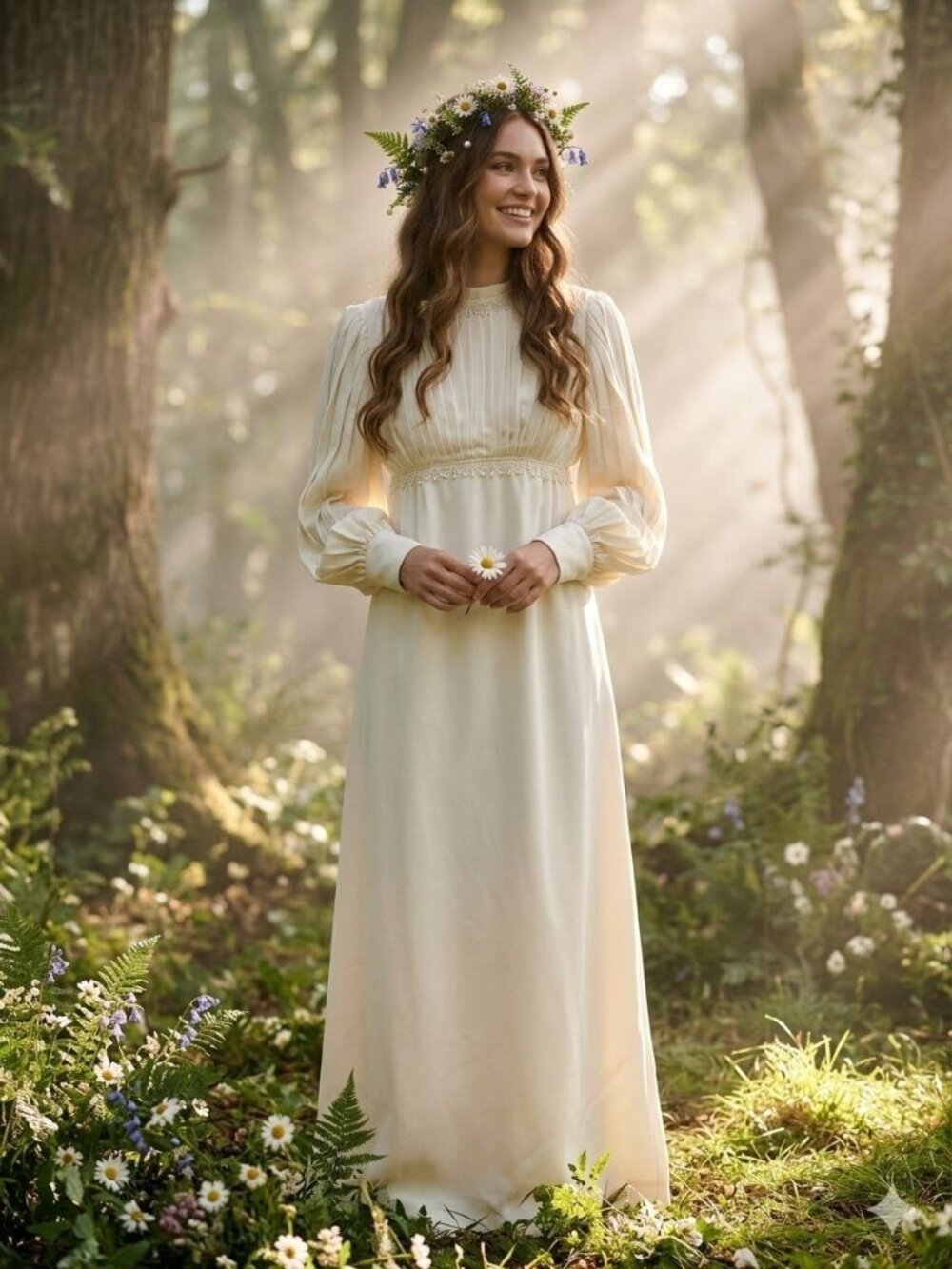 Vintage Emma Domb Prairie Dress Small White Lace Wedding Gown 70s Boho Cottageco